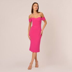 Adrianna Papell Off The Shoulder Midi Dress With Sweetheart Neckline In Brillian